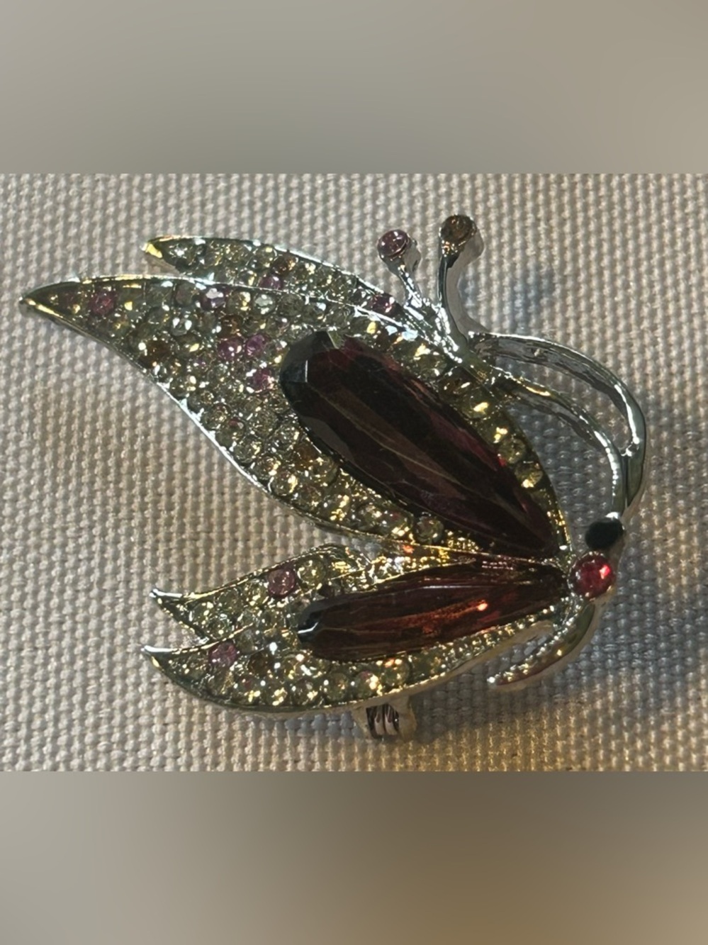 Crystal Butterfly Brooch in Pink and Purple